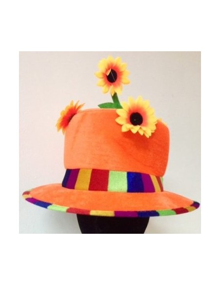 Cappello Clown Arancione con Fiori